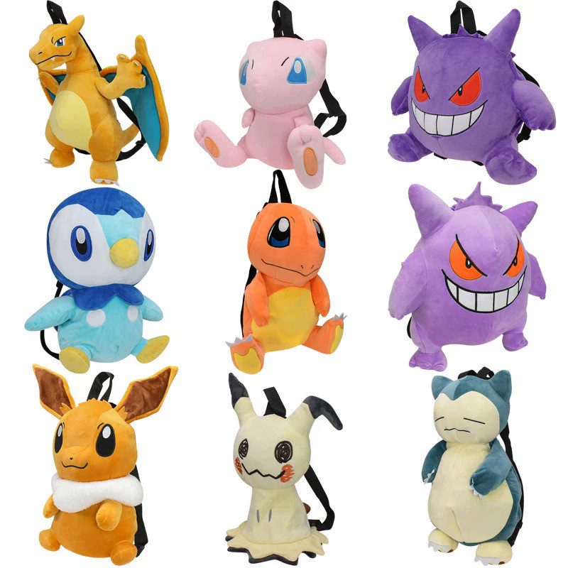 15 Styles Anime Pokemon Charizard Mimikyu Eevee Snorlax Gengar Mew Mario Koopa Backpack Plush Stuffe