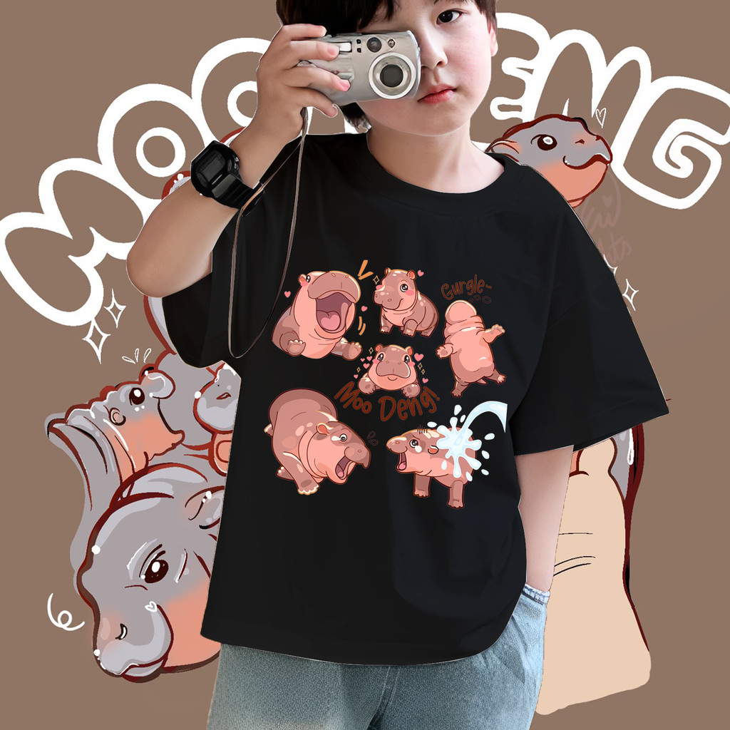 8 สี หมูเด้ง Moo Deng ขาหมู แอนด์เดอะแก๊ง เสื้อยืดเด็ก