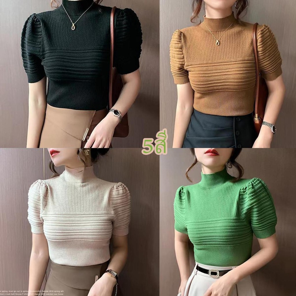 พร้อมส่งค่ะเสื้อแขนสั้นคอกลมเนื้อผ้าใส่สบายออกแบบสสไตล์ไตล์เกาหลีส ผ้าถัก สไตล์ใหม่ สําหรับผู้หญิ#907Women Clothing