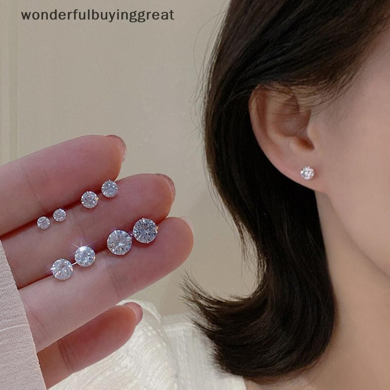 Tst 1 คู่เงินคลาสสิกสี่ง่ามเพชร Simple Zircon ต่างหูสตั๊ดสําหรับผู้หญิง SG