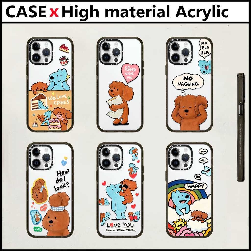 Casetify eteecy สุนัขคุณจะมีความสุขเคส iPhone สําหรับ 11 12 13 14 15 16 Pro Max 16 Plus อะคริลิคพลาสติก TPU ตัวอักษรด้านข้างกันกระแทกฝาครอบโทรศัพท์กลับ INS สไตล์ปลอก