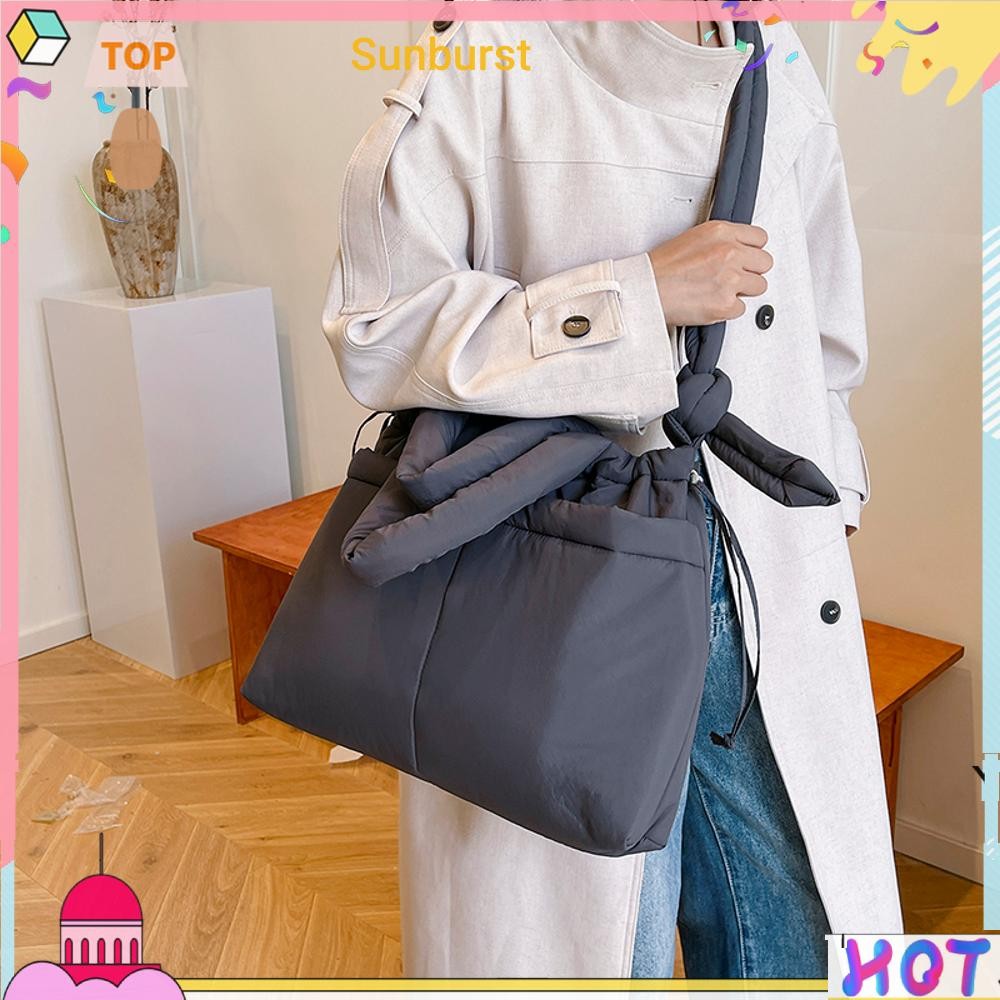 Women Puffer Tote Bag กระเป๋าสะพายแฟชั่น Soft Commuting Bag Simple Satchel Bag [Sunburst11.th]