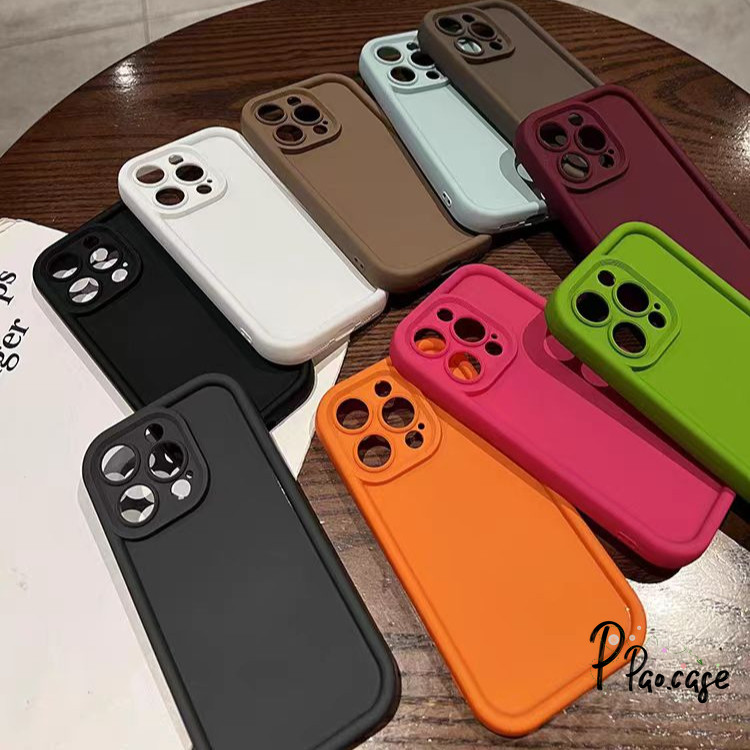 แฟชั่นเรียบง่ายสีพื้น TPU อ่อน เข้ากันได้เคสไอโฟน 11 13 15 12 14 Pro MAX XR 8 6 6s 7 Plus 15 Plus X XS MAX สีสันสดใสเคส