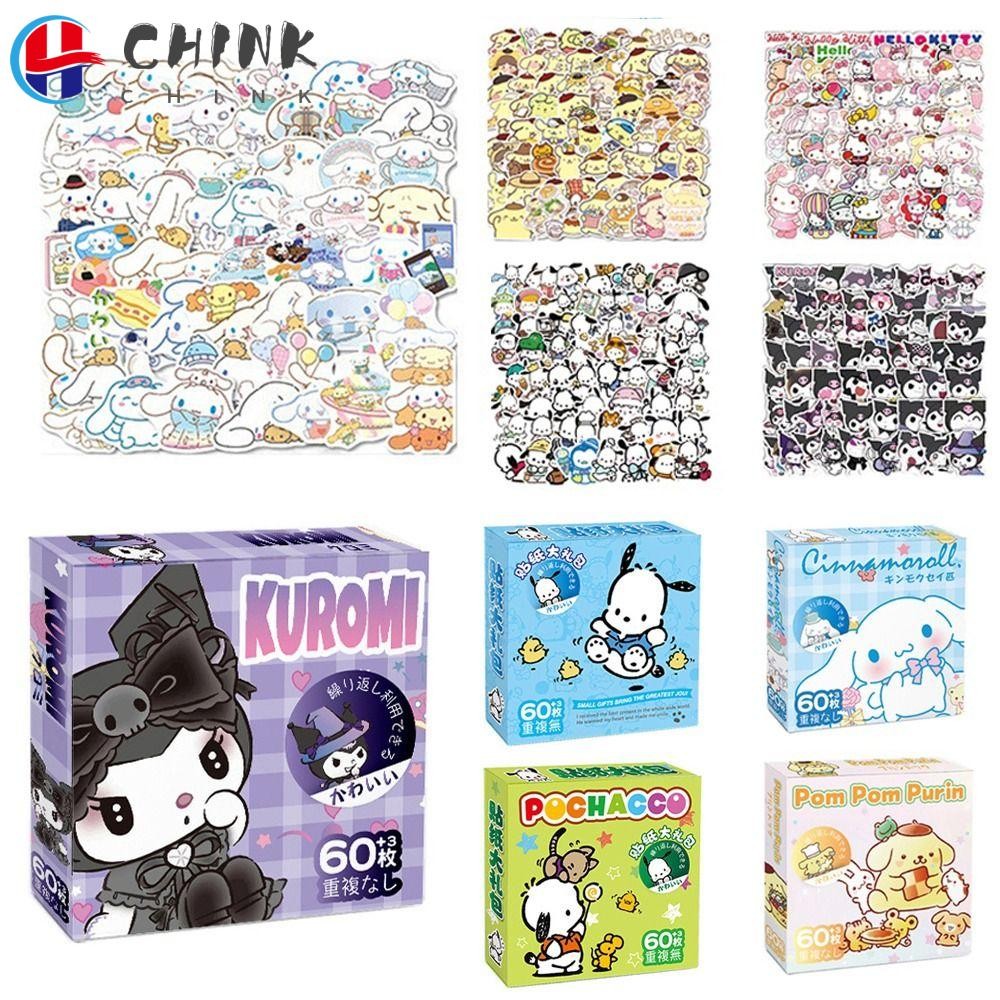 Chink 60 ชิ้น/กล่อง Melody Kuromi สติกเกอร์, Kitty Kuromi Party ตกแต่งการ์ตูนสติกเกอร์, Ins ไดอารี่กันน้ํา Cinnamoroll Pochacco กระเป๋าเดินทางสติกเกอร์โทรศัพท์