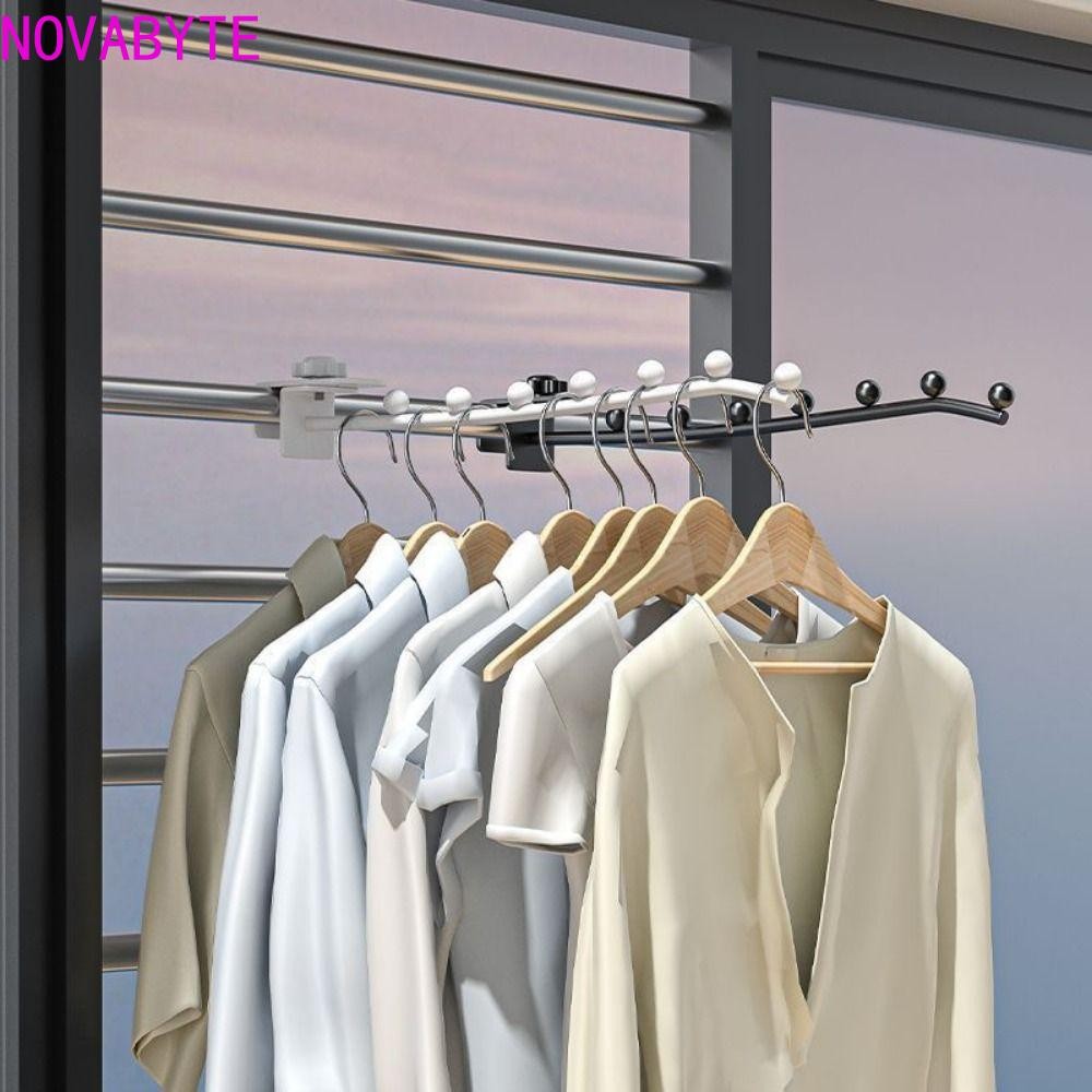 โนวาบาย ราวตากผ้า,สีดํา/สีขาวปรับติดผนังไม้แขวนเสื้อ,ปฏิบัติเหล็กประหยัดพื้นที่ไม้แขวนเสื้อเก็บเสื้อผ้าระเบียง