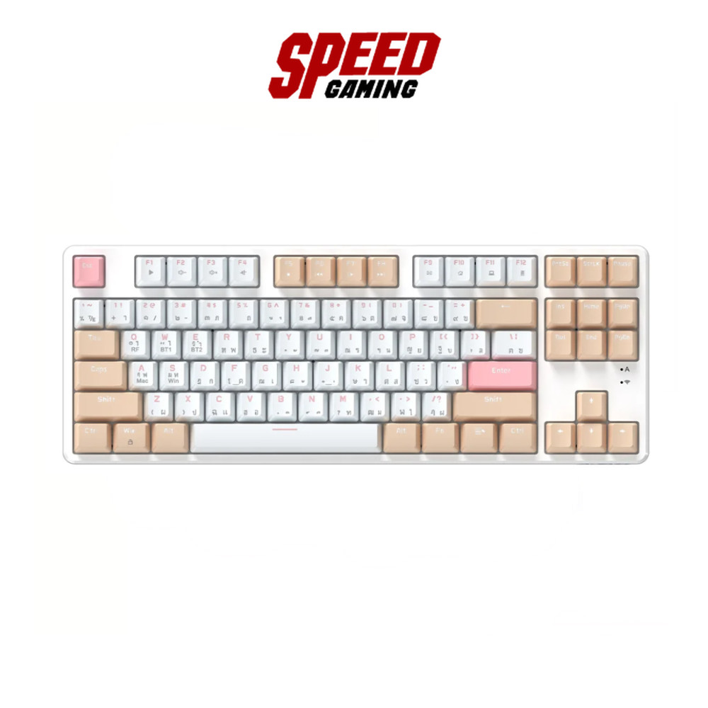 AJAZZ AK871 WHITE TEA BLUE/RED SWITCH FULL HOT SWAP KEYBOARD(คีย์บอร์ด) | By Speed Gaming