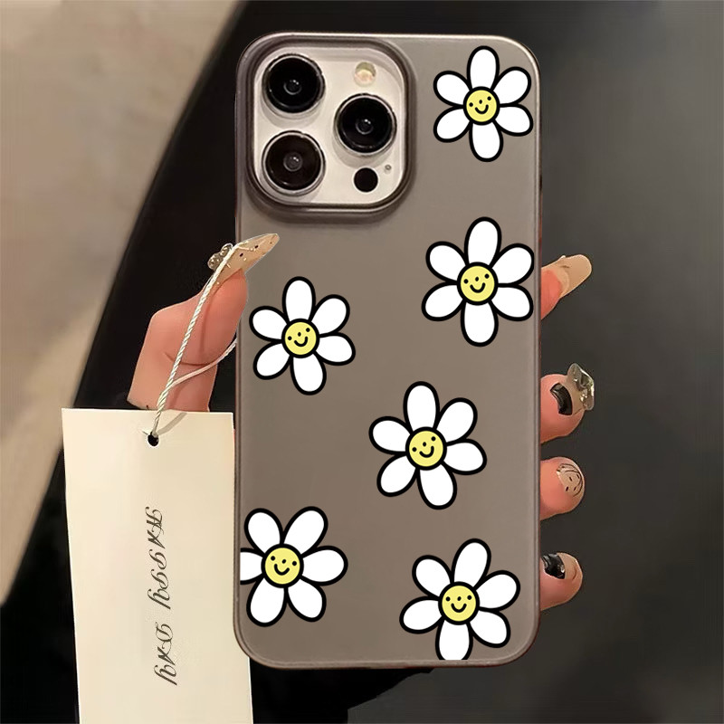 เคสโทรศัพท์มือถืออะคริลิคใสใบหน้ายิ้มดอกไม้เล็กๆน้อยๆFor iPhone 11 13 15 เคส ไอโฟน12 14 ProMax 7 8Plus X XR XSMaxกันกระแ