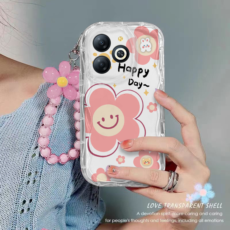 เคส infinix SMART 8 ใส phone CASE ดอกไม้ เชือกห้อยลูกปัด เคสโทรศัพท์กันกระแทกแบบใส