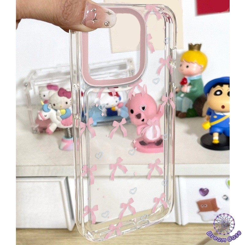 โบว์ผูกโบว์น่ารักสีชมพูใสเคสสำหรับ OPPO A18 A77 A57 A54 A12 A16 A15 A03 A17 A53 A7 A17K A78 A38 A58 A55 Reno 5 5F - รูปที่ 5