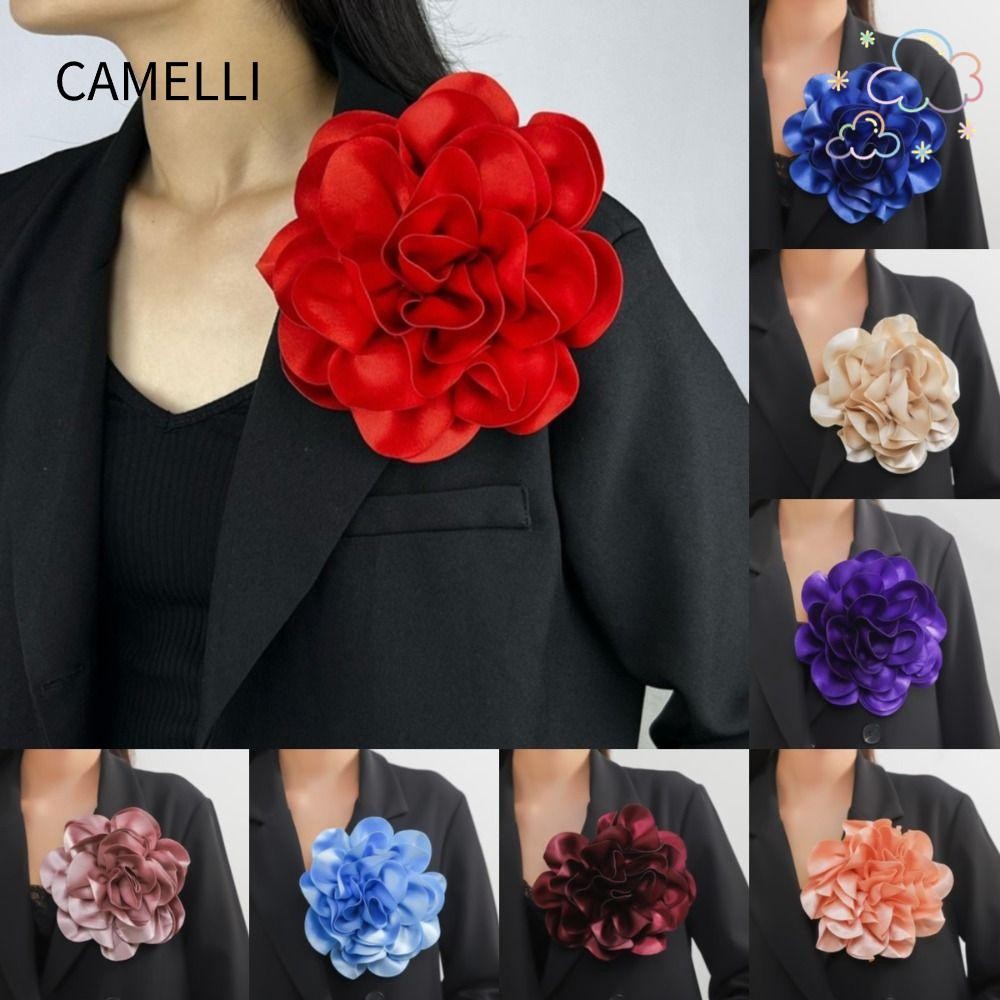 เข็มกลัด CAMELLI เข็มกลัดปกฝรั่งเศส 20 ซม. ป้ายดอกไม้ขนาดใหญ่ซาติน