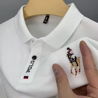 ปักธุรกิจเสื้อโปโลผู้ชายฤดูร้อนแขนสั้นปกด้านบนขนาดใหญ่ M-3XL