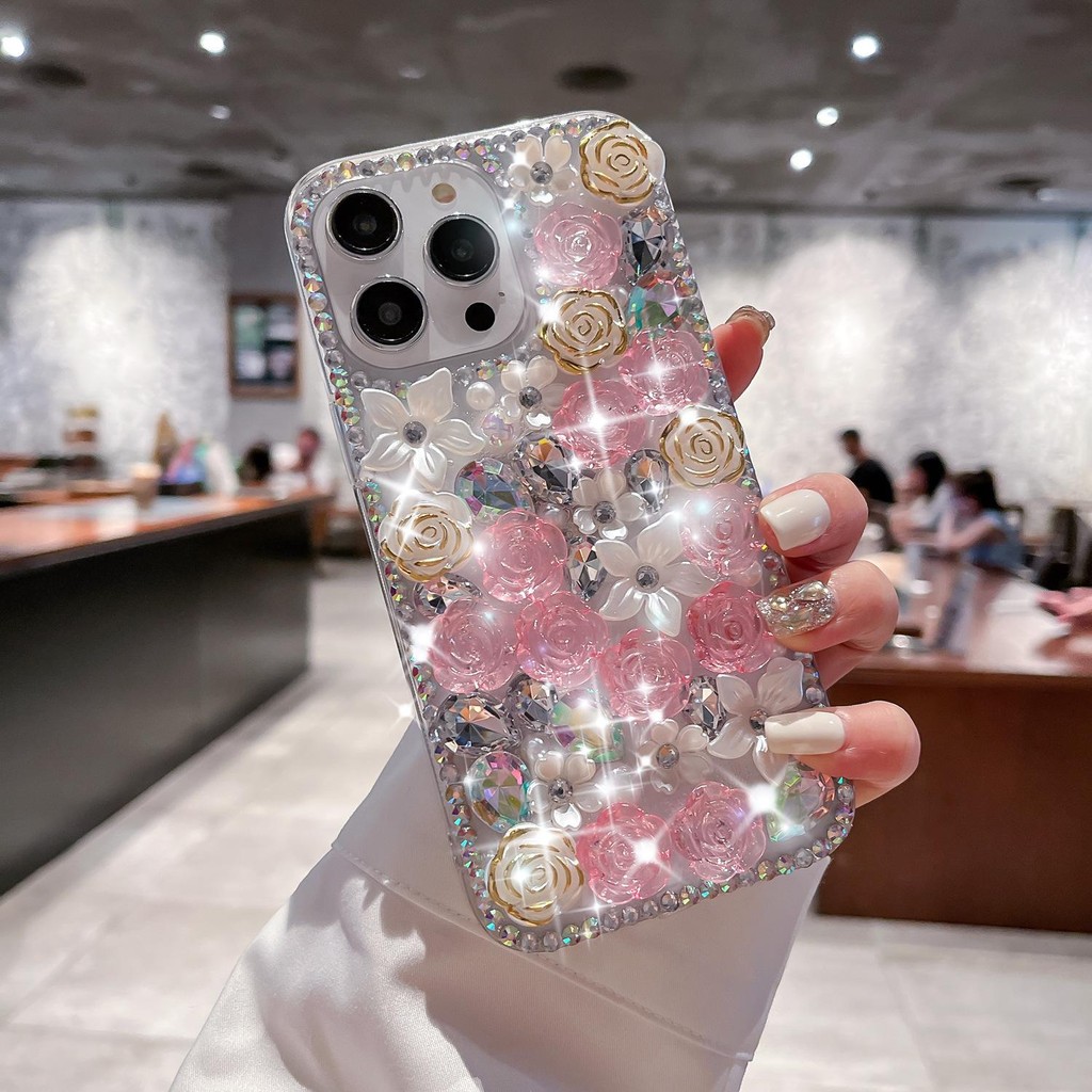 เคสโทรศัพท์คริสตัลสําหรับvivo V40 V30 V30E V29 V29E V27 V27E V23 V21 V20 Y21 Y33S Y18 Y15 Y16 Y17S Y15 Luxury Rhinestoneดอกไม้กันกระแทก