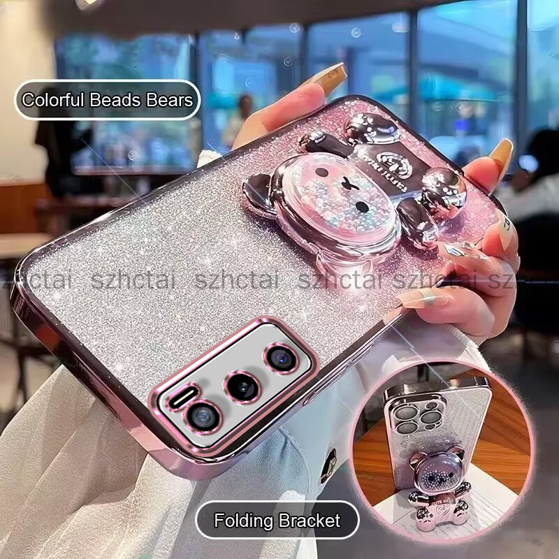 เคส vivo V20 SE เคสโทรศัพท์บรรเทาความเครียดที่มีสีสันลูกปัดหมีวงเล็บพับเคสโทรศัพท์ เคสโทรศัพท์ vivo 