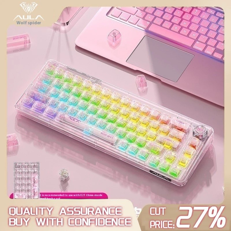 Aula F68 Mechanical Keyboard โปร่งใสบลูทูธไร้สาย The Third Mock Examination ปะเก็นที่กําหนดเอง Hot P