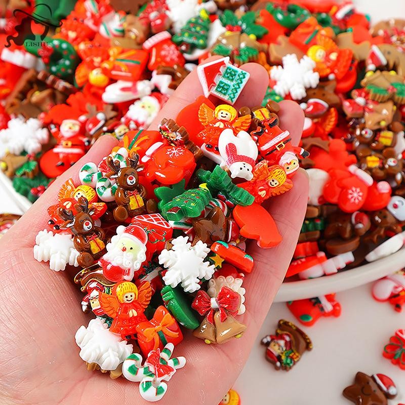 Lishu 10pcs เรซิ่นคริสต์มาส Flatbacks Santa Snowman Snowflake Holly Xmas Tree ผสม Cabochons สําหรับ Scrapbooking DIY หัตถกรรมผมเครื่องประดับ th