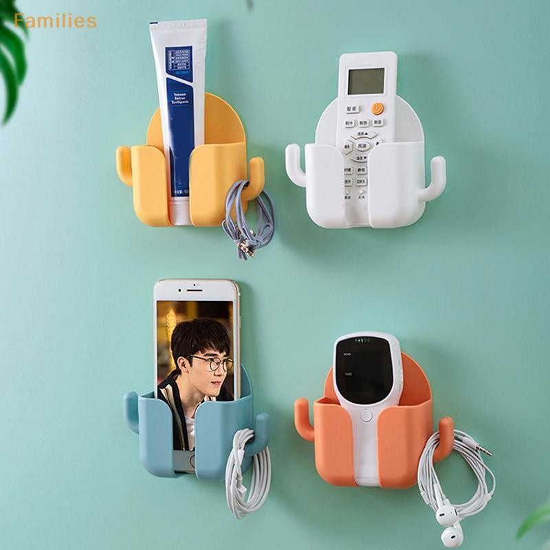 Families> 1 ชิ้น Punch-free ที่วางโทรศัพท์มือถือ Wall Mount Stand รีโมทคอนโทรล Organizer กล่องเก็บชาร์จชั้นวางคอนเทนเนอร์ข้างเตียงของขวัญได้ดี