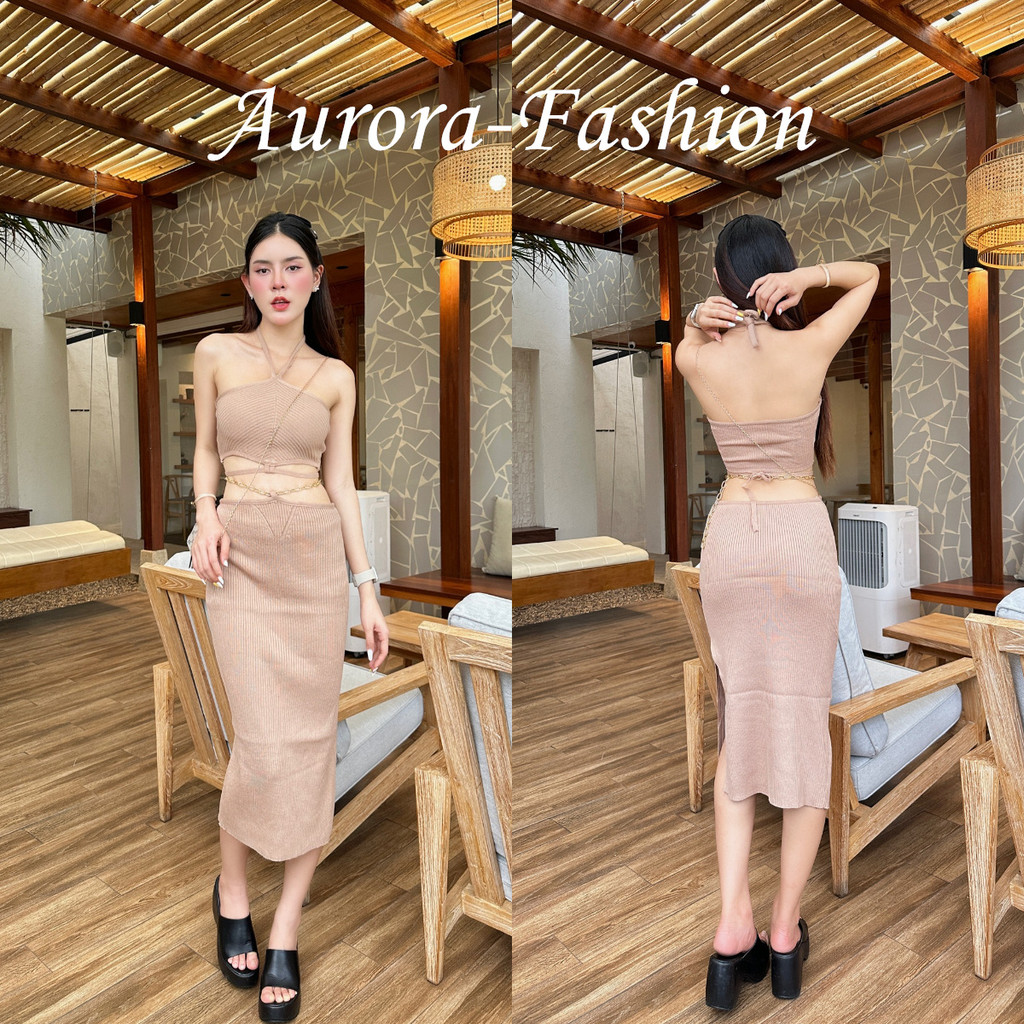 Aurora พร้อมส่ง (รูปถ่ายจากงานจริง) Mini Dress คล้องคอหุ่นสลิม ชุดเดรสเข้ารูปหุ่นสลิม (M1366+M1367)