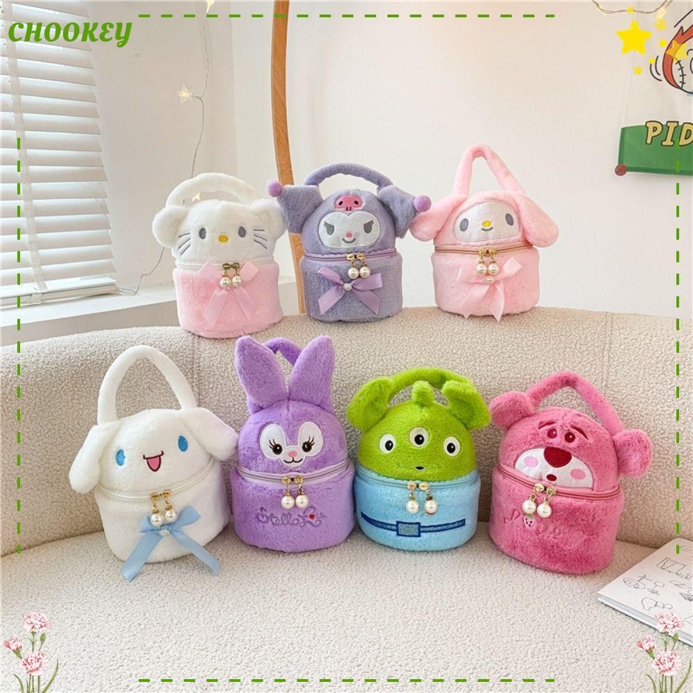 Chookey กระเป๋าถือผ้ากํามะหยี่นุ่มลายการ์ตูน,กระเป๋าสะพายไหล่ความจุขนาดใหญ่แฟชั่นน่ารัก