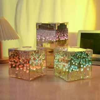 โคมไฟกระจกดอกไม้ทิวลิป LED 20ดวง ตั้งโต๊ะ แฮนด์เมด DIY สําหรับของขวัญวันเกิดแฟนสาว ไฟกลางคืน