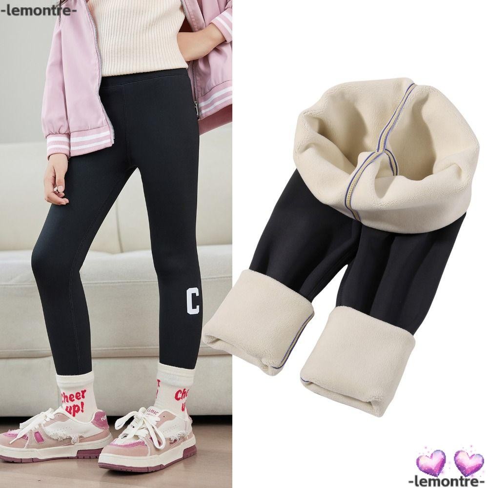 Lemontre เลกกิ้งเด็กผู้หญิง, เลกกิ้งอุ่นหนาบุขนเต็มตัว, กางเกงยืดฤดูใบไม้ร่วงฤดูหนาวแบบไม่มีเท้าสําหรับเด็กผู้หญิง