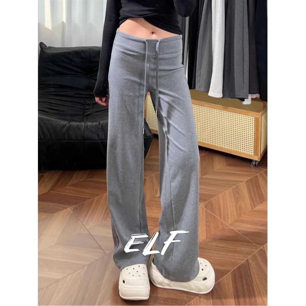 ELFwoo กางเกงสีเทาสําหรับสุภาพสตรีลําลอง