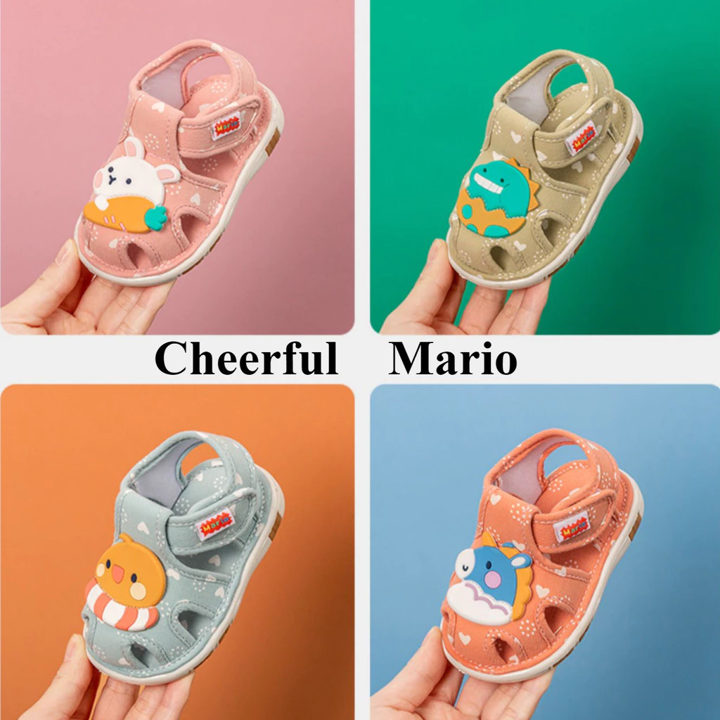 Cheerful Mario รองเท้ามีเสียง รองเท้าแตะหัดเดิน มีเสียง แบบรัดส้น ฤดูร้อน รองรัดส้นทารก รัดส้นเด็ก ลองเท้าเด็ก