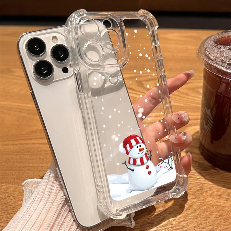 คริสต์มาส Santa Claus Elk Snowman สําหรับ iPhone 16 15 14 13 12 11 Pro Max 7 8 15 14 Plus X XR XS Max หรูหราอะคริลิคโปร่งใสกันกระแทก