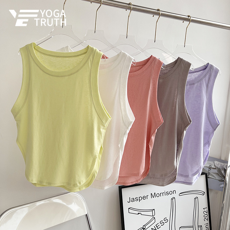 YOGATRUTH Sport Top ผู้หญิงด้านข้าง Slit Breathable หลวมเสื้อกั๊ก Gym Dance Crop Top