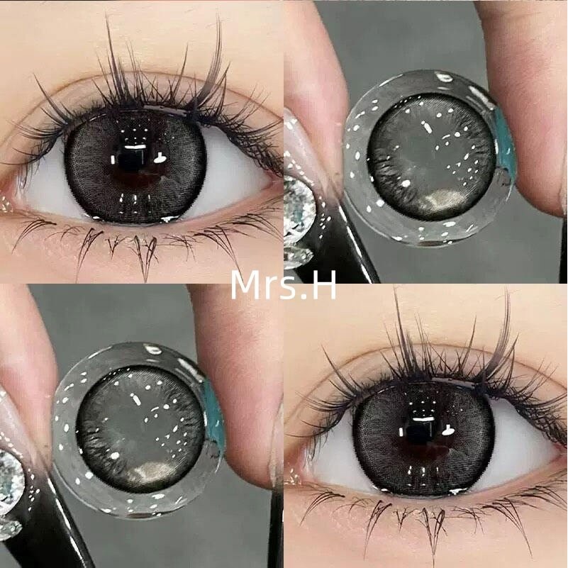 2025 ใหม่Mrs.H คอนแทคเลนส์ 12 คอนแทคเลนส์สีดํารายเดือน Goodnight พร้อม Power(0.00~-8.00) 14.2mm Soft