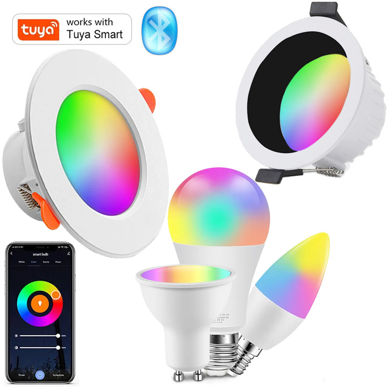 หลอดไฟ LED อัจฉริยะ TUYA Bluetooth LIGHT E27 E14 GU10 5W 9W 15W พร้อมระบบตั้งเวลาควบคุมกลุ่ม Tuya La