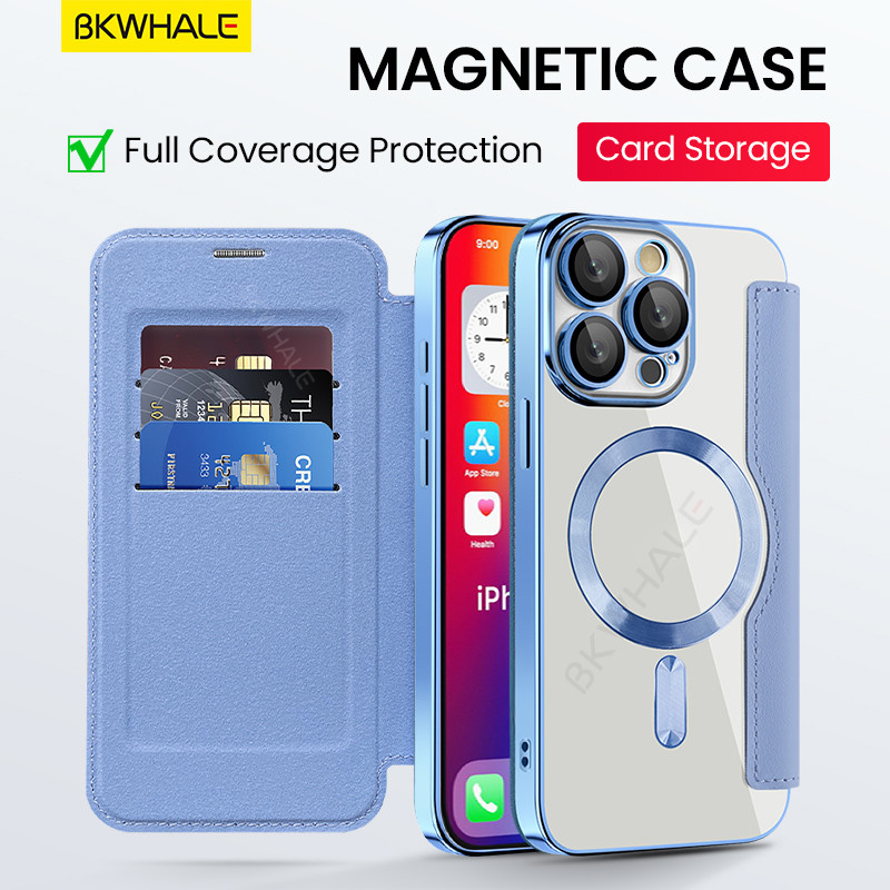 BKWHALE เคสโทรศัพท์แม่เหล็กสําหรับiPhone 15 Pro Max 14 Pro Max 13 Pro Max 12 Pro Max 11 Pro Max 15 Plus 14 Plusพร้อมผู้ถือบัตรล้างปกหลังหนังพลิกเคสโทรศัพท์