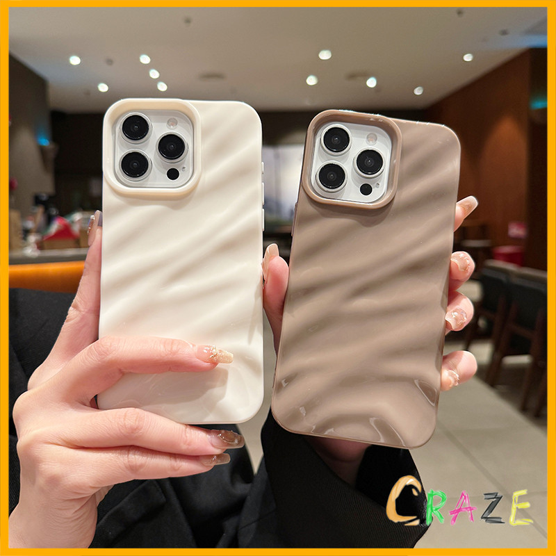 3D สีน้ําตาลGlossy Pleatsเคสโทรศัพท์สําหรับIPhone 16 15 14 11 13 12 Pro Max 7Plus 8Plusซิลิโคนอ่อนนุ่มกันกระแทกปกหลัง