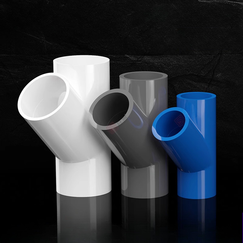 พีวีซี 45° Y-Tee Fitting สําหรับท่อน้ําคุณภาพสูงทนทาน Slant ตัวเชื่อมต่อสามทาง 20 มม.-50 มม.