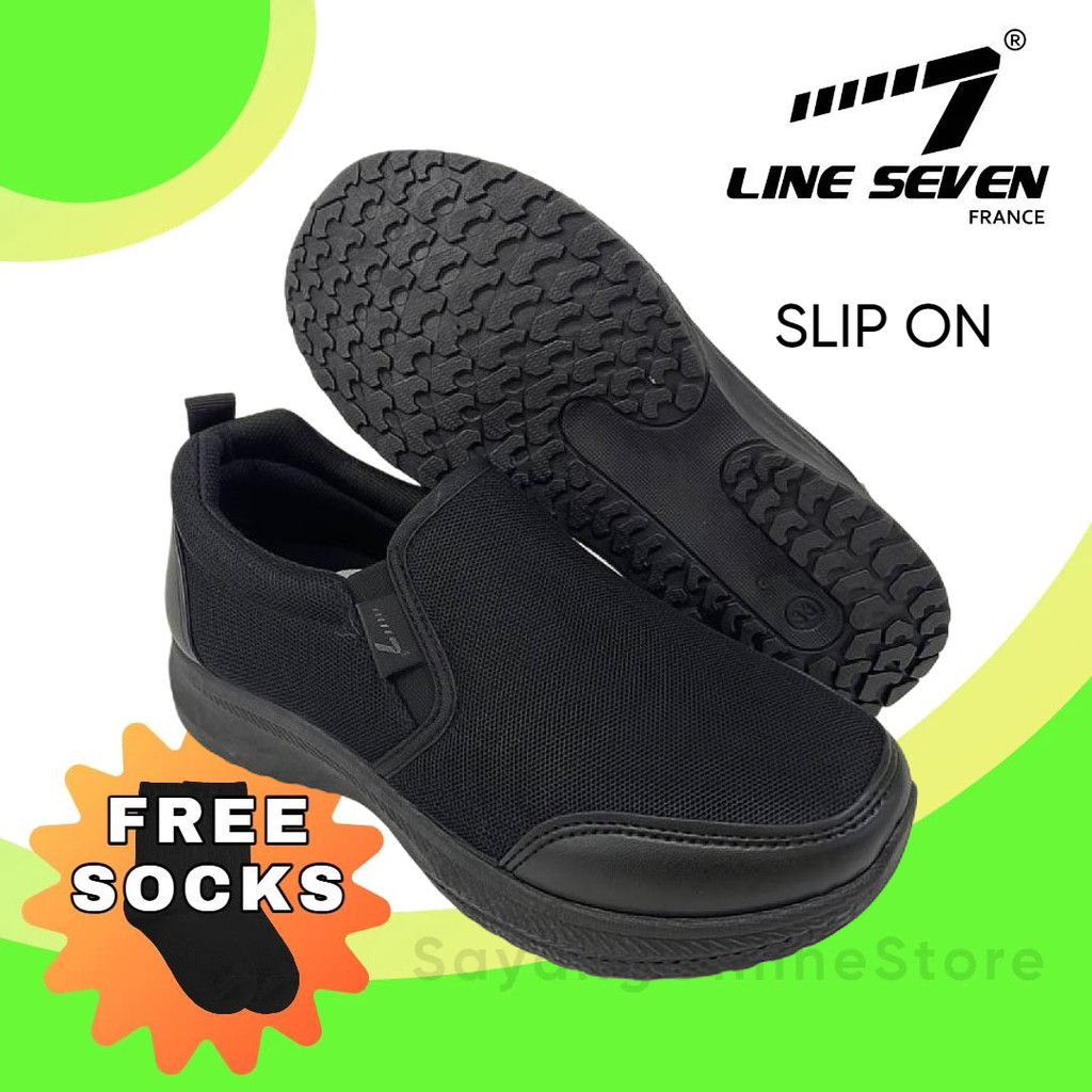 Line7 L7-1115 BK Kasut Sekolah Hitam Sarung รองเท้าโรงเรียนเด็กตาข่ายระบายอากาศบน LINE 7