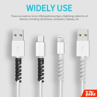 TuTu 2 ชิ้น Spiral Cable Winder Data Line หูฟังสายชาร์จสายไฟ Saver Protector Case Cover