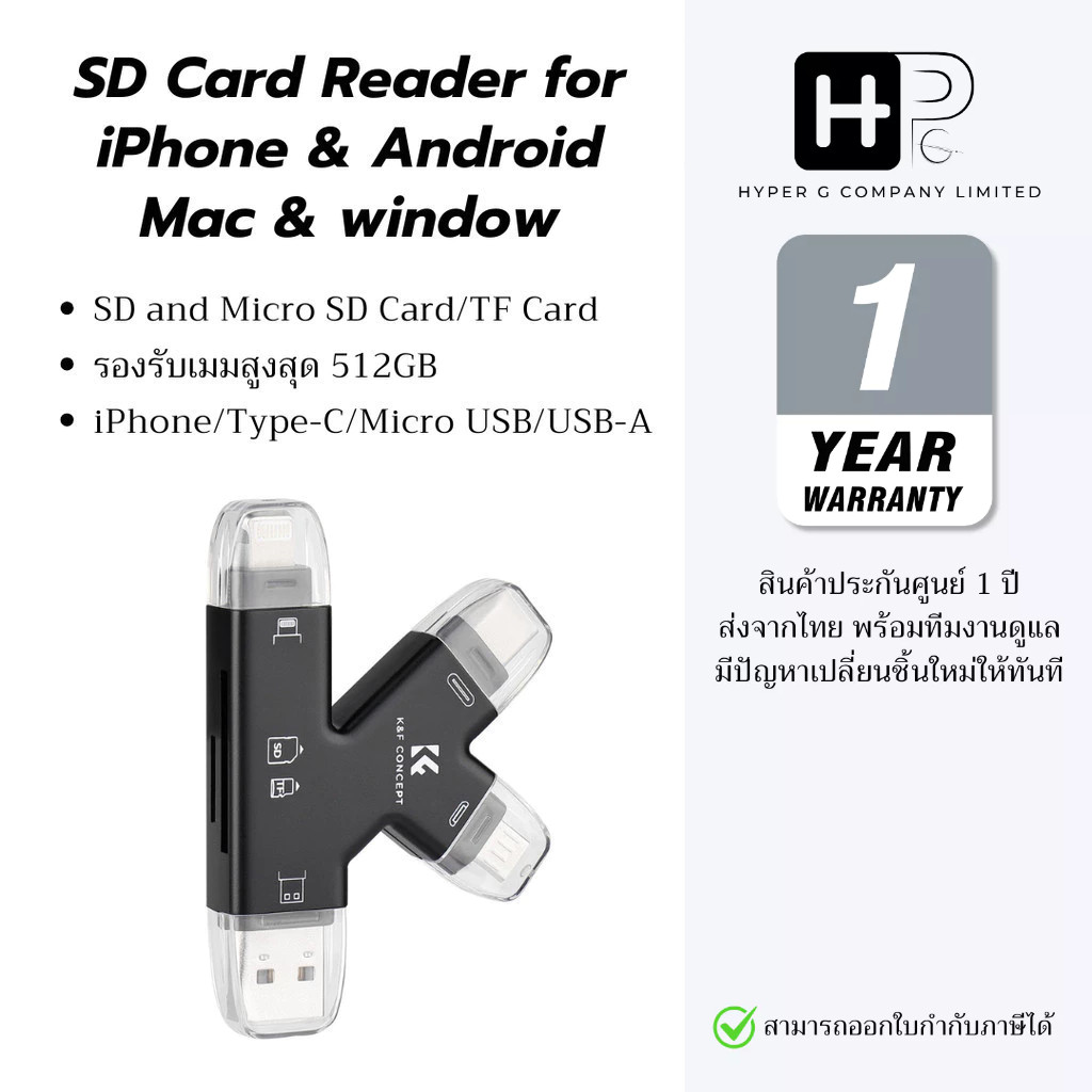 K&F 4in1 SD Card / Micro SD Card/ TF Card Reader รองรับ iPhone / iPad / Android / USB-C