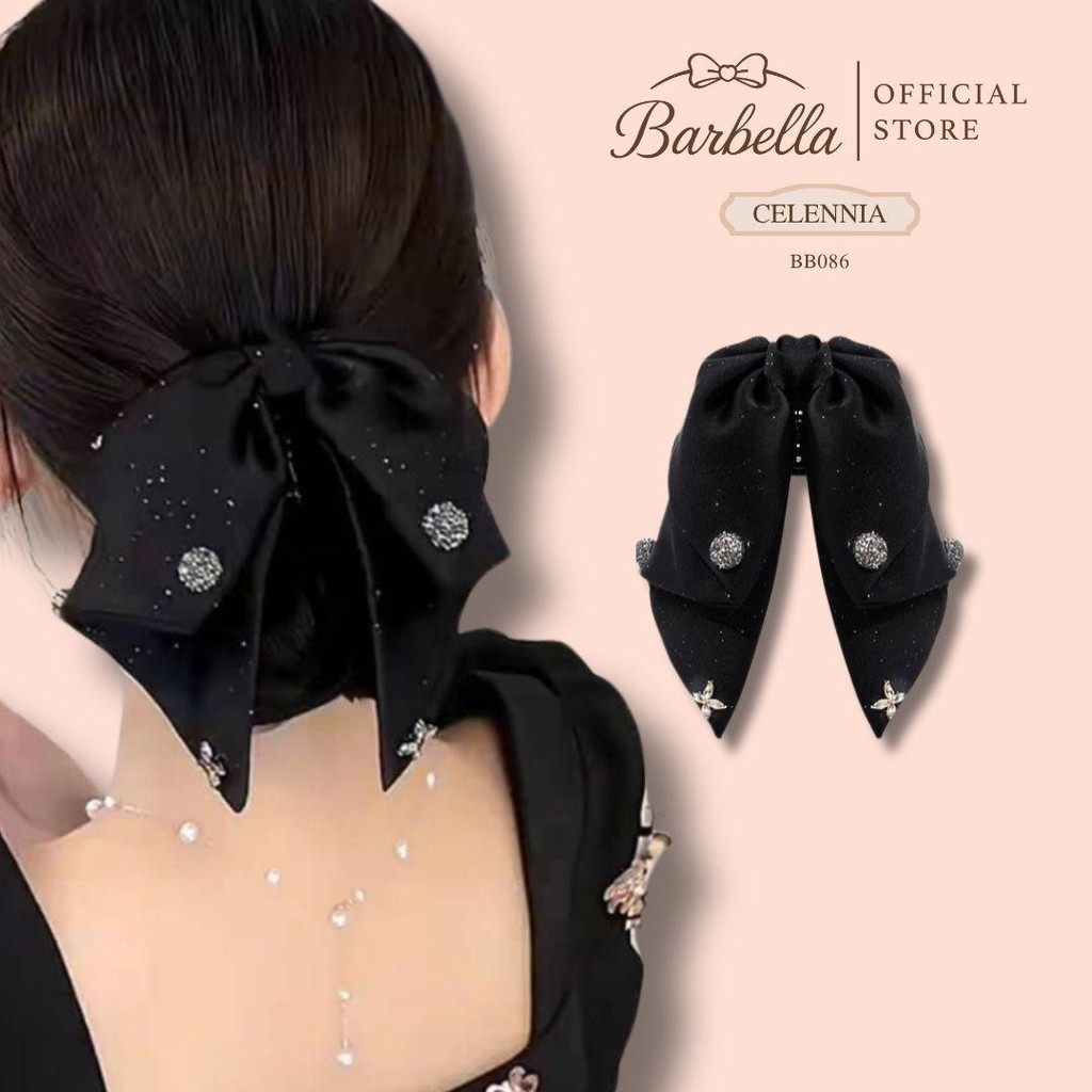 Barbella กิ๊บโบว์ติดผม ประดับมุก+คริสตัลหรูหรา สไตล์เจ้าหญิง รุ่น Celennia (BB086)