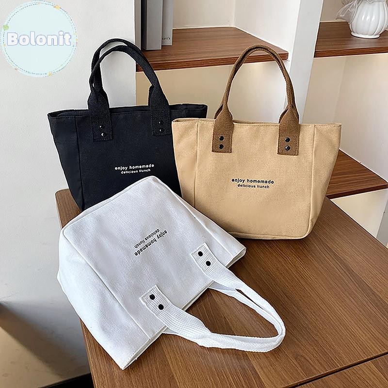 Bolonit สีทึบผู้หญิง Tote กระเป๋าแบบพกพาผ้าใบช้อปปิ้งกระเป๋าขนาดใหญ่ความจุถุงอาหารกลางวัน TH