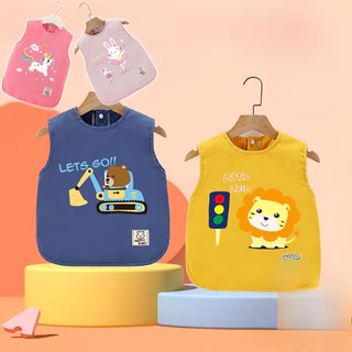 เสื้อกันเปื้อนเด็กลายการ์ตูน กันน้ำและสิ่งสกปรก ปุ่มสแน็ปคู่ สำหรับเด็ก ระบายอากาศดี