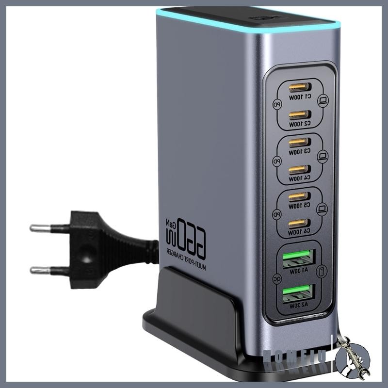 HOMEIU 8 พอร์ต 660W USB C Fast Charger พร้อม 4 USB C 100W และ 4 USB A QC30W Charger สําหรับอุปกรณ์อิ