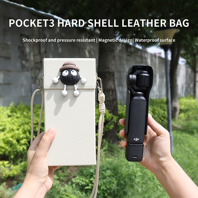 สําหรับ DJI Osmo Pocket 3 กระเป๋าหนังเปลือกแข็ง, ทนแรงกดและทนต่อการตก Magnetic เปิดกล่องป้องกันกระเป๋าสะพายข้างไหล่เดี่ยว