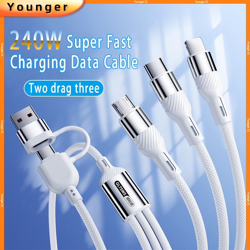 สายชาร์จข้อมูลแบบเร็ว Five In One 240W เข้ากันได้กับ iOS/Android, รองรับ CarPlay Fast Charging Transmission Data Cable