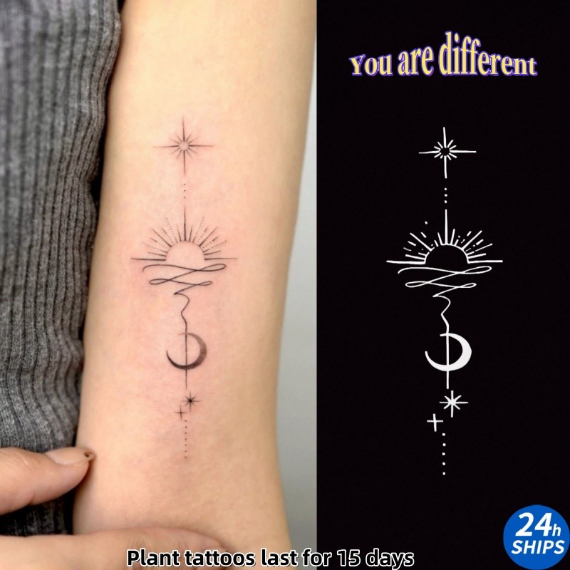 สติกเกอร์ลายสักแบบลายดาวอาร์กติกและแขนพืช ทนน้ำได้นานถึง 15 วัน