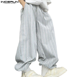 กางเกงขายาวทรงสลิมลายทางสำหรับผู้ชาย