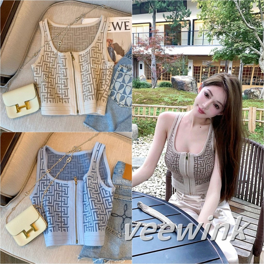 Veewink เสื้อแขนกุด ผ้าถักระบายความร้อน ทรงหรูสไตล์ฝรั่งเศส ใส่กระชับตัว โปร่งสบาย ขนาด M-XXL