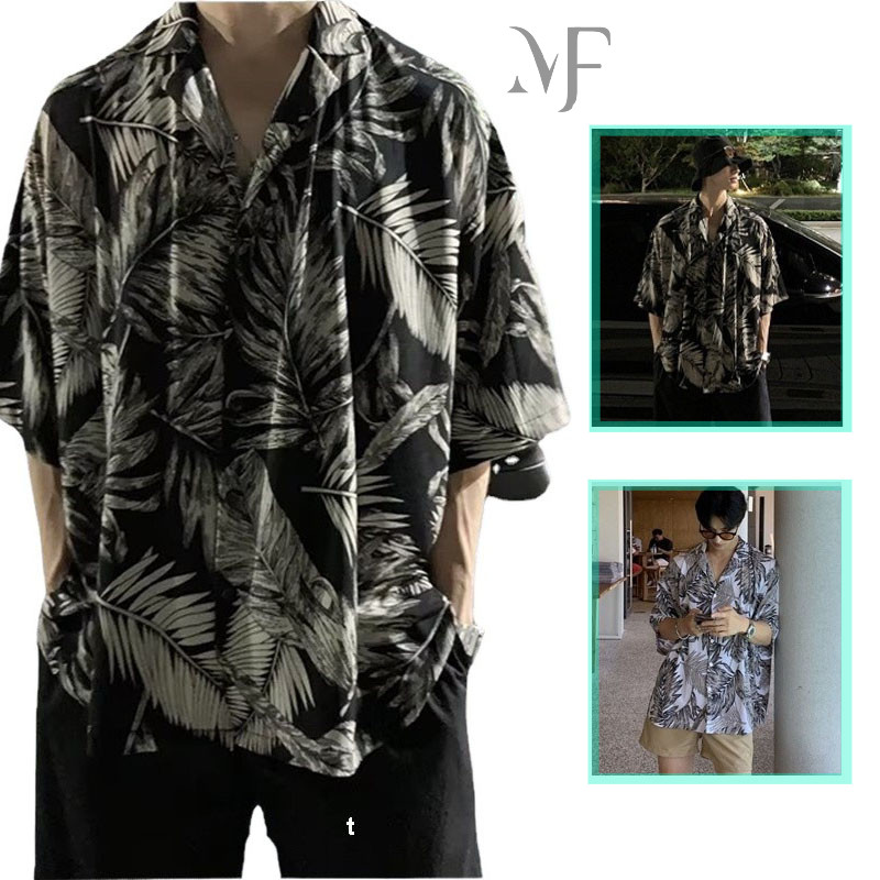 FM เสื้อเชิ้ตฮาวายแขนยาว 2025 ลายดอกไม้สดใส ผ้าบางระบายอากาศ ใส่หลวมสบาย ไซส์ M-XXL ส่งด่วนจากไทย ใส่เที่ยวทะเล