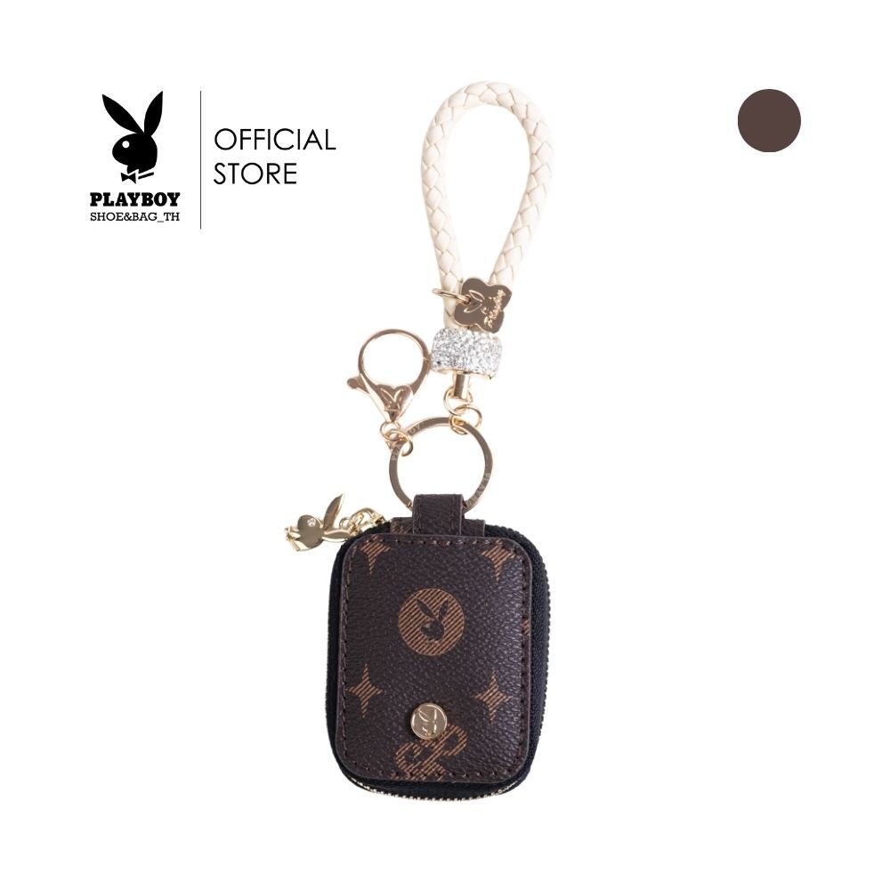 Playboy รุ่น Playboy Bunny Pocket พวงกุญแจเพลย์บอย รหัส ST-252K151CB ดีไซน์เป็นกระเป๋า รูดซิปปิดใส่ของได้ ลายโมโนแกรม