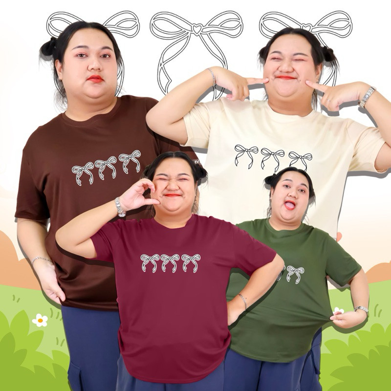 เสื้อยืด คอกลม แขนสั้น เสื้อไซส์ใหญ่ 6XL อกหน้าผ้า 50 นิ้ว ผ้านิ่มสบาย สกรีนลายโบว์ ผ้าคอตตอนผสม 800