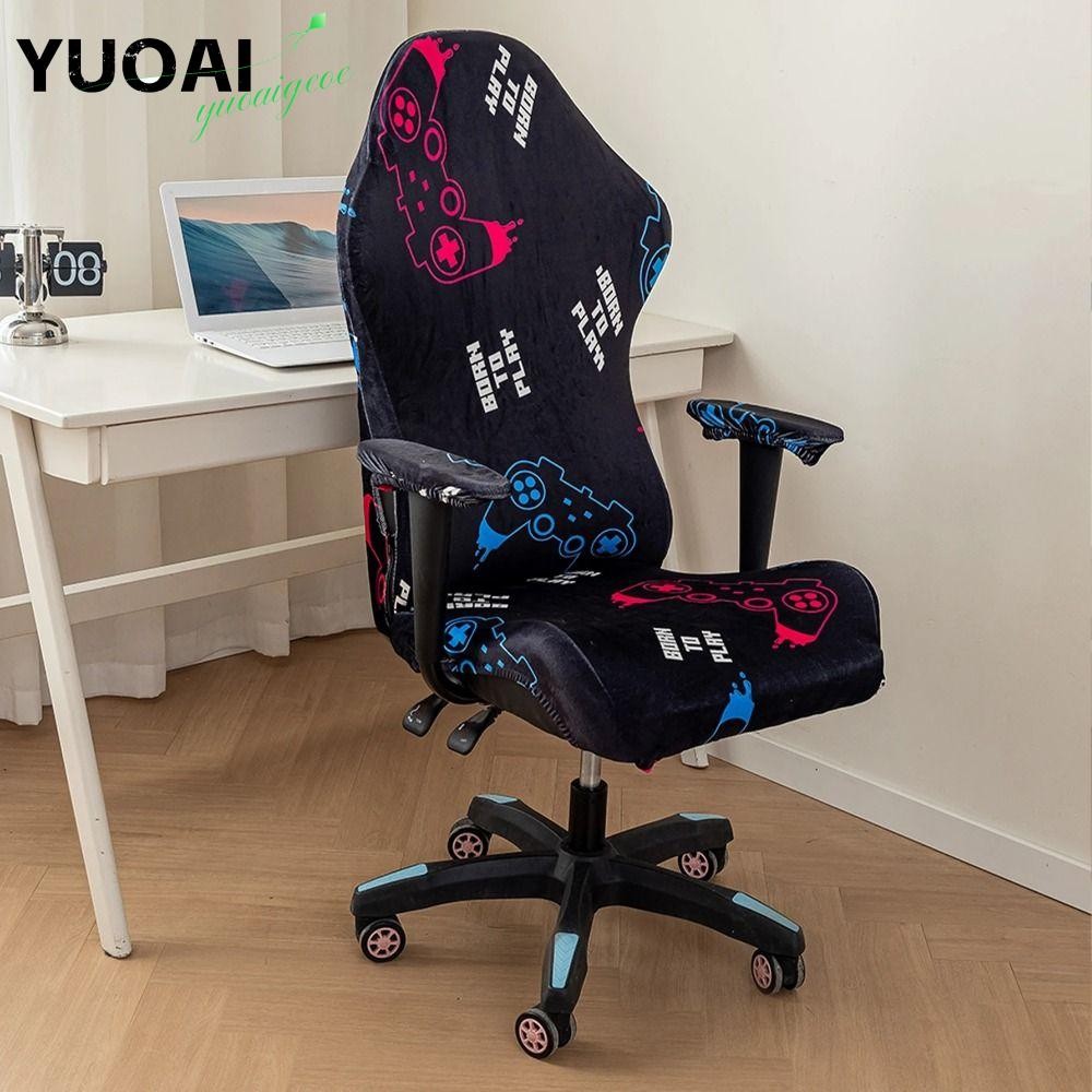 ผ้าคลุมเก้าอี้เล่นเกม YUOAI, ผ้าคลุมเก้าอี้นวมนุ่มสแปนเด็กซ์,ยืดหมุนยกผ้าคลุมเก้าอี้ที่นั่งคอมพิวเตอร์สีสันสดใส