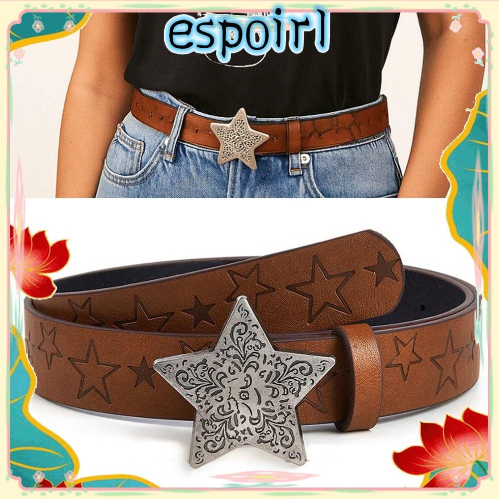 ESPOIR Stud Snap Button Belt, Star Buckle Faux Leather Texture Denim Belt Strap, Fashion Accessory P